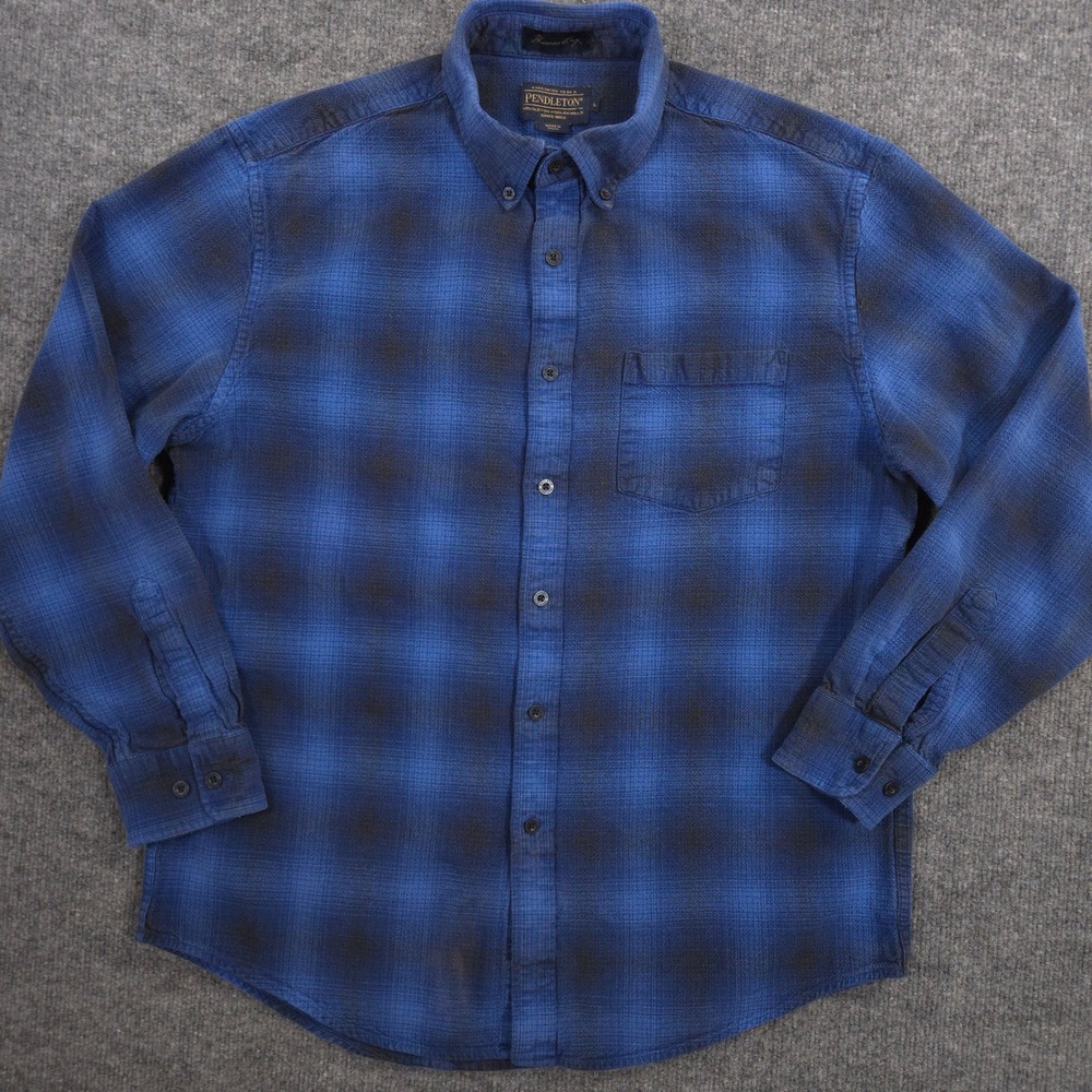 Pendleton Lister Flannel Shirt Mens Large Blue Ombre Plaid Outdoor Work Gorpcore